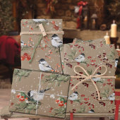 Rustic Kraft Black Pet Chickadee Birds & Berries 2 Inpakpapier Vel
