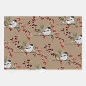 Rustic Kraft Black Pet Chickadee Birds & Berries Inpakpapier Vel (Voorkant)