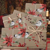 Rustic Kraft Black Pet Chickadee Birds & Berries Inpakpapier Vel