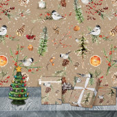 Rustic Kraft Black Pet Chickadee kerst Inpakpapier Vel