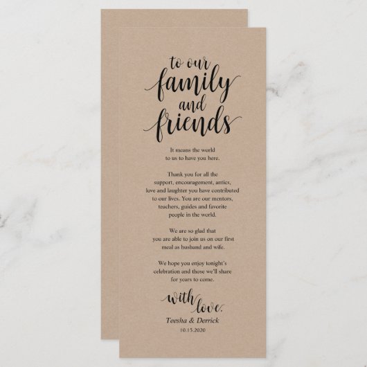 Rustic Kraft, Black Place Setting Bedankt Cards Programma (Voorkant / Achterkant)