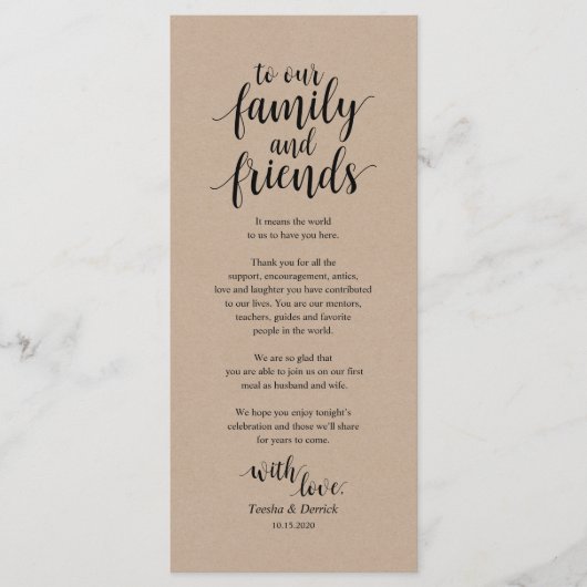 Rustic Kraft, Black Place Setting Bedankt Cards Programma (Voorkant)