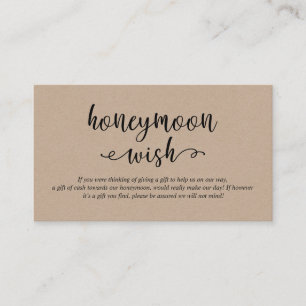 Rustic kraft black script, Wedding Honeymoon Wish Informatiekaartje