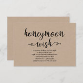 Rustic kraft black script, Wedding Honeymoon Wish Informatiekaartje (Voorkant / Achterkant)