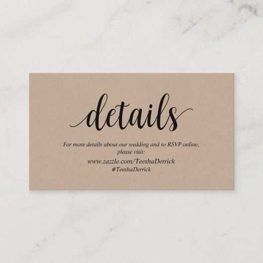 Rustic Kraft, Black, Wedding Details, RSVP online Informatiekaartje (Voorkant)