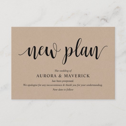 Rustic Kraft, Black, Wedding postpone, Editable Informatiekaartje (Voorkant)