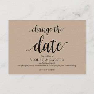 Rustic Kraft, Black, Wedding postpone, Editable Informatiekaartje