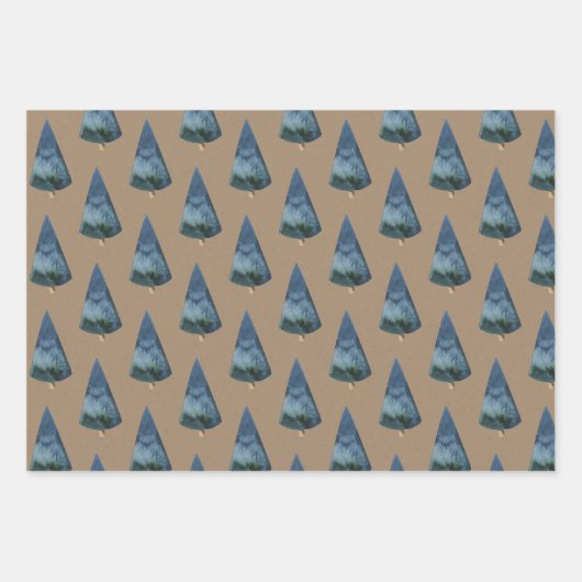 Rustic Kraft Blue en Green Spruce Trees Inpakpapier Vel (Voorkant 2)