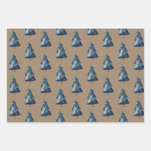 Rustic Kraft Blue en Green Spruce Trees Inpakpapier Vel (Voorkant)