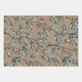 Rustic Kraft Blue Juniper Branch Cones Ilex Berry Inpakpapier Vel (Voorkant)