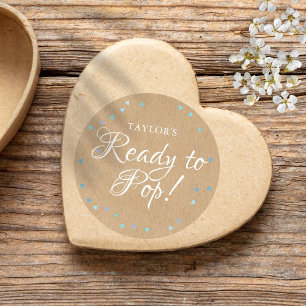 Rustic Kraft Blue Love Hearts Ready to Pop Ronde Sticker