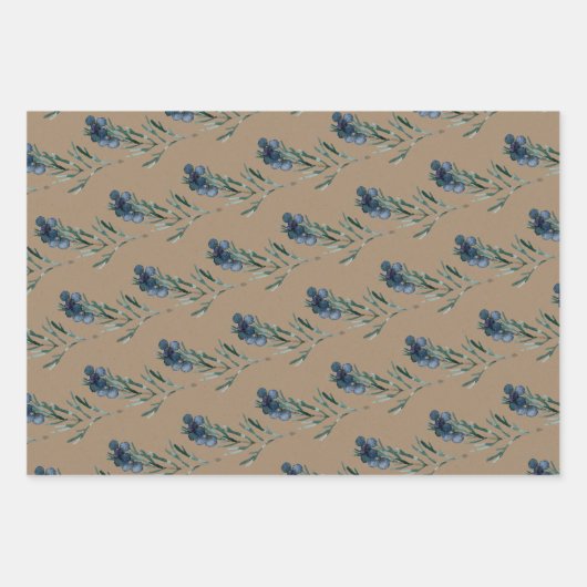 Rustic Kraft Blue Spruce Juniper Branches Berries Inpakpapier Vel (Voorkant 2)
