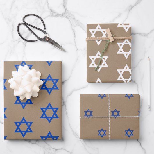 Rustic Kraft Blue & White Star van David Inpakpapier Vel (Voorkant)