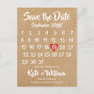 Rustic Kraft Boho Calendar Save the Date Photo Aankondigingskaart