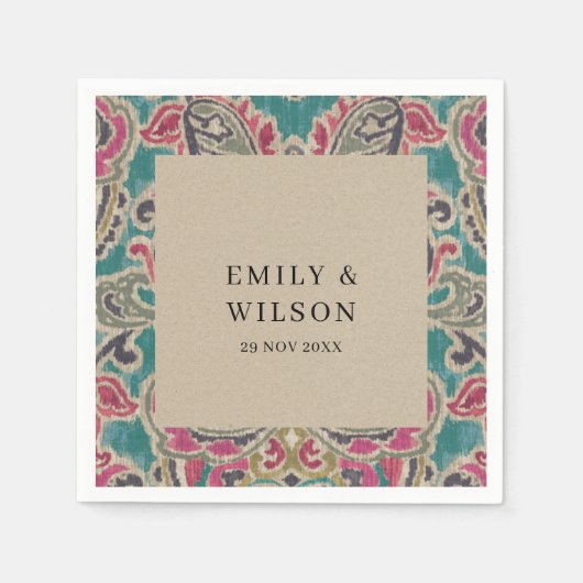 RUSTIC KRAFT BOHO TRIBAL IKAT PINK BLAUWGROEN WEDI SERVET (Voorkant)