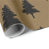 Rustic Kraft Brown Black Christmas Tree Pattern Cadeaupapier (Rol Hoek)