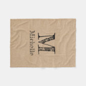 Rustic Kraft Brown Paper Kijk Monogram Fleece Deken (Voorkant (Horizontaal))
