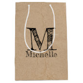 Rustic Kraft Brown Paper Kijk Monogram Medium Cadeauzakje (Voorkant)