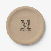 Rustic Kraft Brown Paper Kijk Monogram Papieren Bordje (Voorkant)