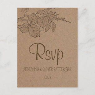 Rustic Kraft Brown Paper Leaves Wedding RSVP Uitnodiging Briefkaart