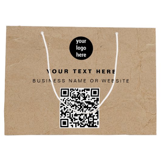 Rustic Kraft Brown QR Code Business Logo Groot Cadeauzakje (Achterkant)