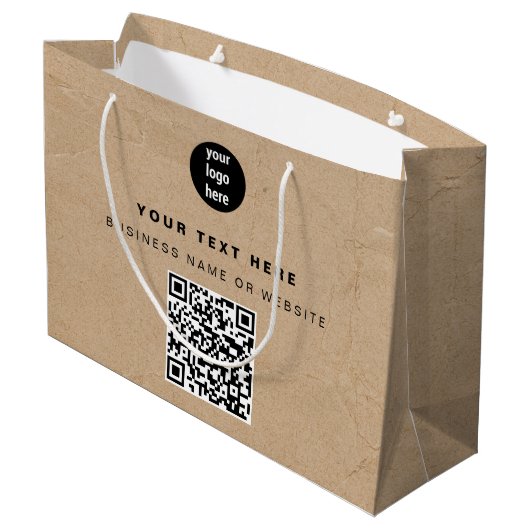 Rustic Kraft Brown QR Code Business Logo Groot Cadeauzakje (Achterkant Gekanteld)