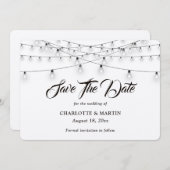 Rustic Kraft Burlap Hearts String Lights Wedding Save The Date (Voorkant / Achterkant)