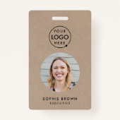 Rustic Kraft Business-id | Minimale QR voor werkne Badge (Voorkant)