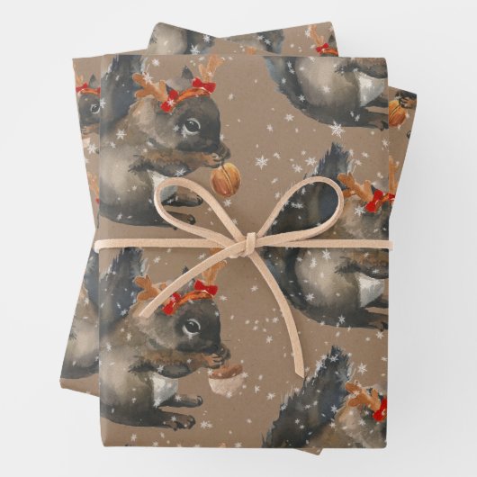 Rustic Kraft Busy Squirrels kraken Holiday Nuts Inpakpapier Vel (In situ)