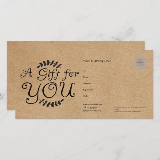 Rustic Kraft-cadeaubon (Voorkant / Achterkant)