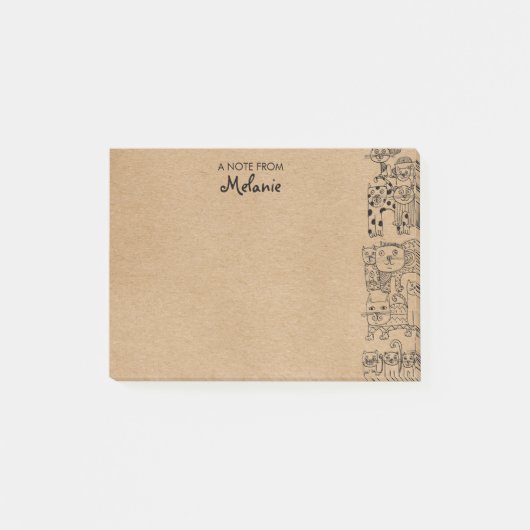 Rustic Kraft Cats Illustratie Gepersonaliseerd Post-it® Notes (Voorkant)
