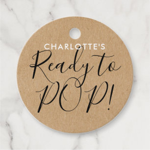 Rustic Kraft Chic Script Ready to Pop Baby shower Bedankjes Labels