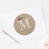 Rustic Kraft Christmas Holly Monogram Initial Ronde Sticker (Envelop)