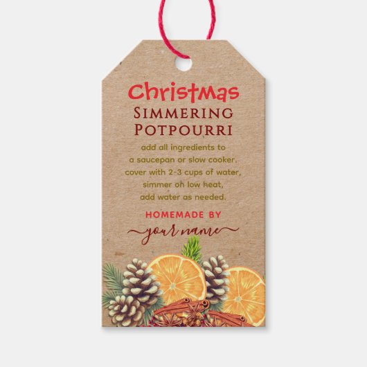 Rustic kraft Christmas Simmering Potpourri Cadeaulabel (Voorkant)