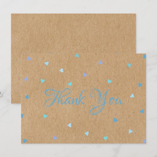 Rustic Kraft Cœurs Bleus Écriture Merci (Devant / Derrière)