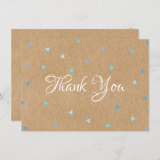 Rustic Kraft Cœurs Bleus Merci (Devant / Derrière)