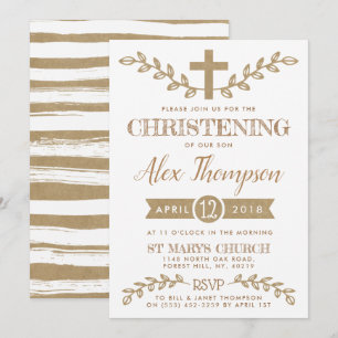 Rustic Kraft Cross & Foliage Christening Kaart