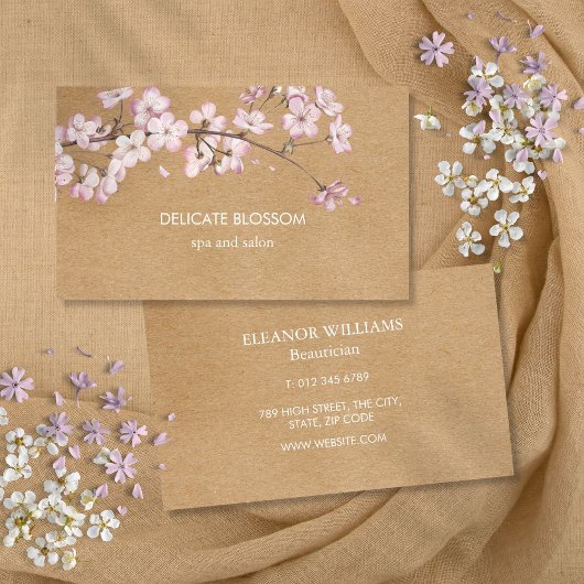 Rustic Kraft Delicate Pink Blossom Bloemen Visitekaartje