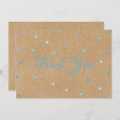 Rustic Kraft Écriture Cœurs Bleus Merci (Devant / Derrière)