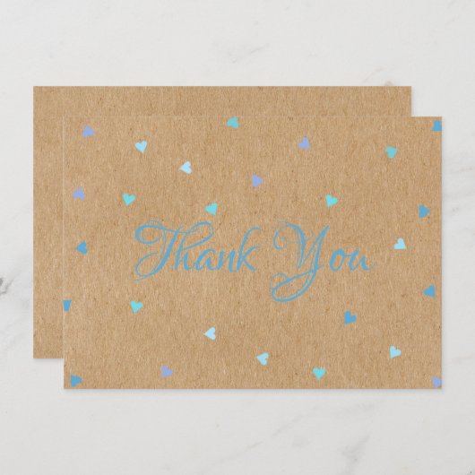 Rustic Kraft Écriture Cœurs Bleus Merci (Devant / Derrière)