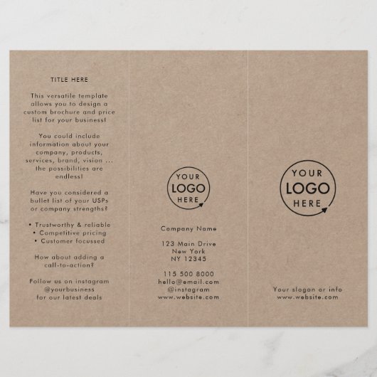 Rustic Kraft Eenvoudige Logo Drie-voudige Brochure (Voorkant)