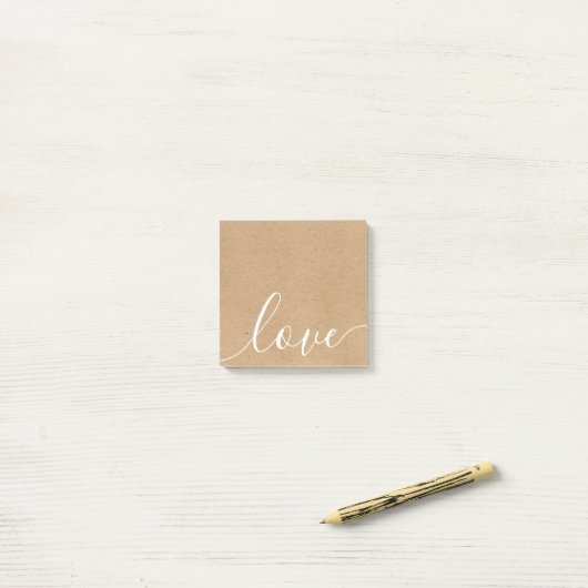 Rustic Kraft Elegant Script Love Post-it® Notes (Op bureau)