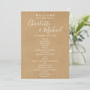 Rustic Kraft Elegant Script Wedding Program