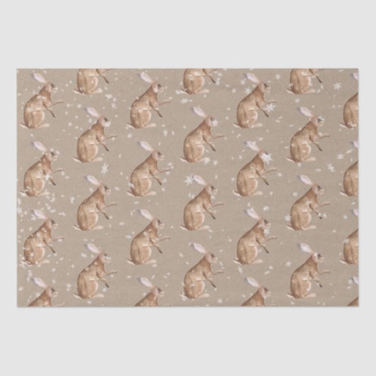 Rustic Kraft Elegant Snowy Winter Animals Hare Tissuepapier (Voorkant)
