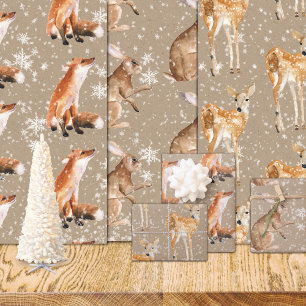 Rustic Kraft Elegant Snowy Winter Animals Inpakpapier Vel