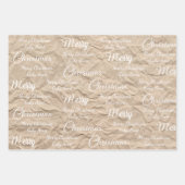 Rustic Kraft Elegant White Script Merry Kerstmis Inpakpapier Vel (Voorkant 3)