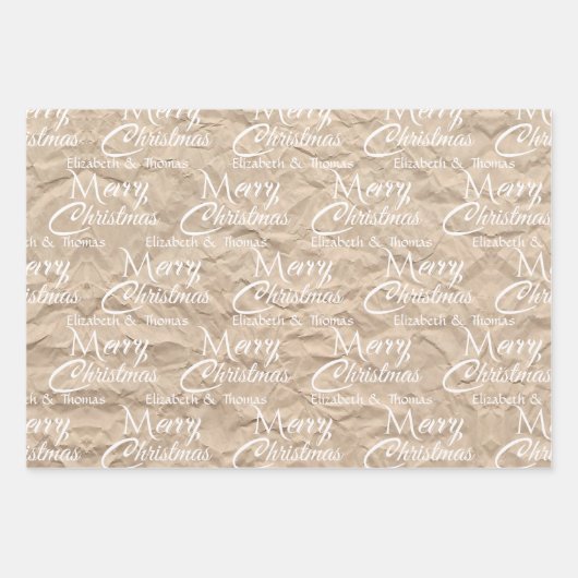 Rustic Kraft Elegant White Script Merry Kerstmis Inpakpapier Vel (Voorkant 2)