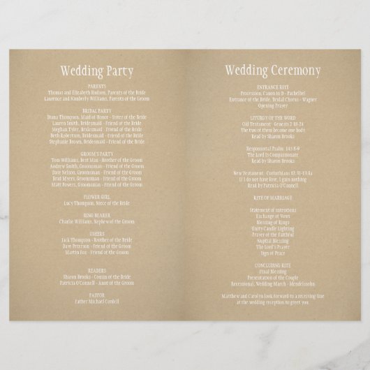 Rustic Kraft en Lace Wedding Ceremony Programma's (Achterkant)