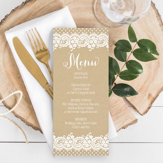 Rustic Kraft en Lace Wedding Dinner Menu
