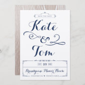 Rustic Kraft en Navy Kalligrafie Save the Dates Save The Date (Voorkant / Achterkant)